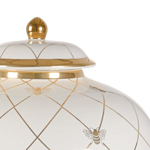Chelsea House Bee Humble Jar By Shayla Copas — White Glazed Ginger Jar With Satin Gold Detail, Compact Elegant Vase 384923