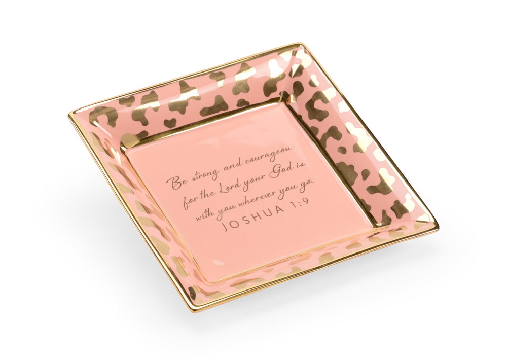 Chelsea House Square Coral Jungle Verse Plate By Shayla Copas — 8" Decorative Ceramic Plaque With Gold Satin Border, Inspirational Joshua 1:9 Accents 384926