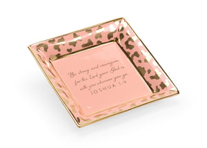 Chelsea House Square Coral Jungle Verse Plate By Shayla Copas — 8" Decorative Ceramic Plaque With Gold Satin Border, Inspirational Joshua 1:9 Accents 384926