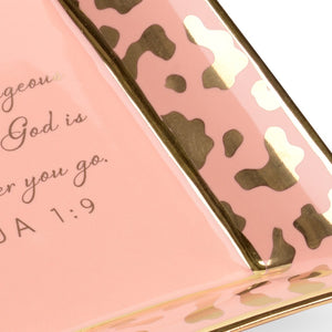 Chelsea House Square Coral Jungle Verse Plate By Shayla Copas — 8" Decorative Ceramic Plaque With Gold Satin Border, Inspirational Joshua 1:9 Accents 384926