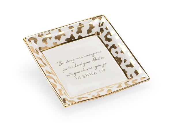 Chelsea House Square Jungle Verse Plate — White Ceramic Decorative Tray With Gold Jungle Border & Inspirational Scripture Accent, Designer Shayla Copas 384929