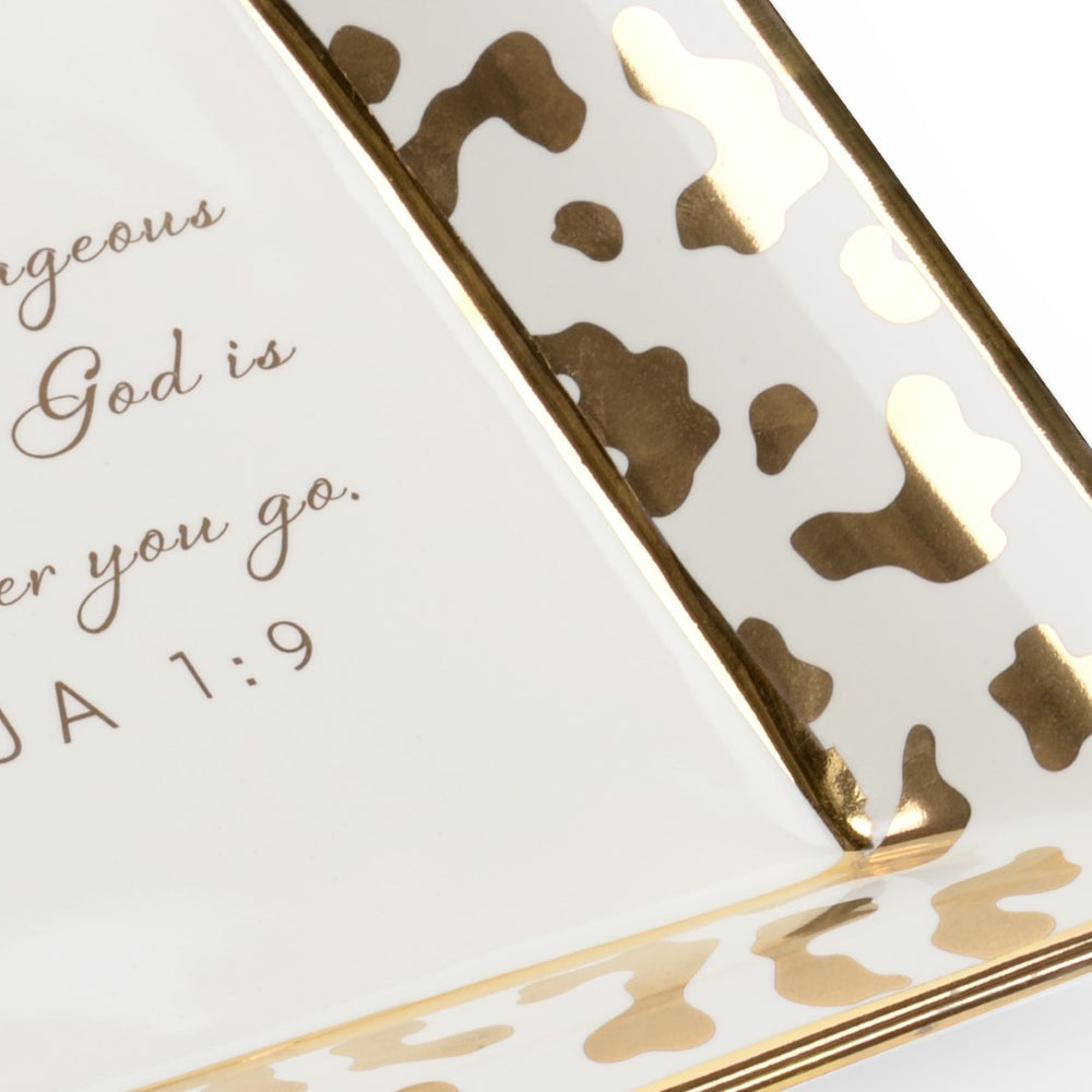 Chelsea House Square Jungle Verse Plate — White Ceramic Decorative Tray With Gold Jungle Border & Inspirational Scripture Accent, Designer Shayla Copas 384929