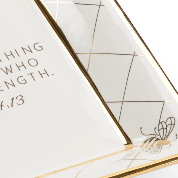 Chelsea House Square Bee Verse Plate Shayla Copas — White Ceramic Decorative Plate With Gold Bee Border & Verse Giftable Elegance 384934