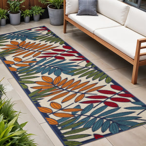Homeroots 10' Ivory And Blue Floral Indoor Outdoor Area Rug - Perfect For Living Spaces, Patios, And More! 2?X 12? Runner Polypropylene 384938
