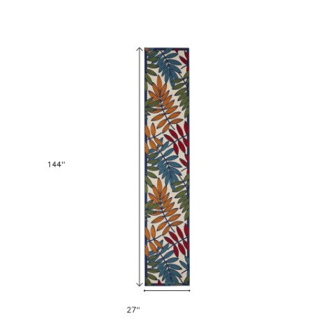 Homeroots 10' Ivory And Blue Floral Indoor Outdoor Area Rug - Perfect For Living Spaces, Patios, And More! 2?X 12? Runner Polypropylene 384938