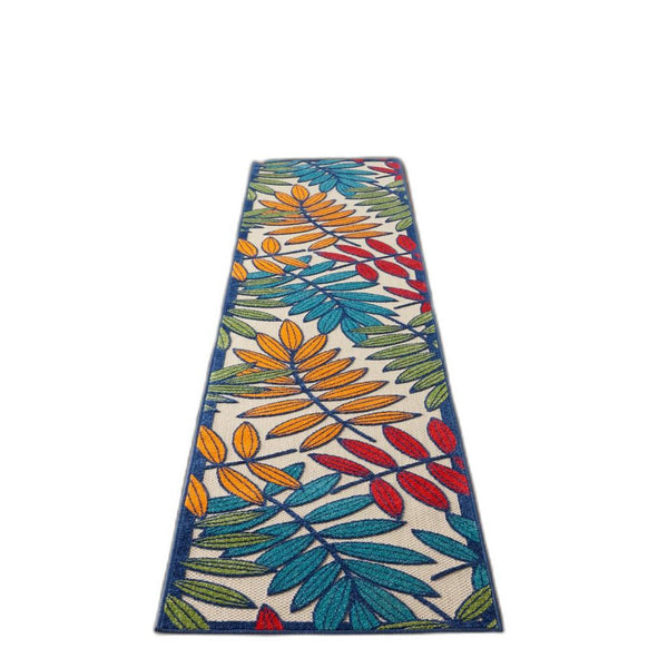 Homeroots 10' Ivory And Blue Floral Indoor Outdoor Area Rug - Perfect For Living Spaces, Patios, And More! 2?X 12? Runner Polypropylene 384938