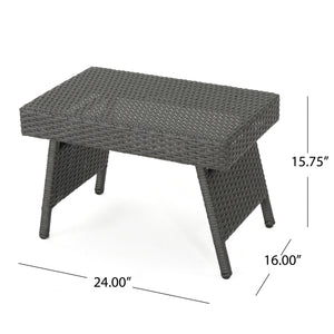 English Elm Christopher Knight Home® - SALEM PE WICKER SNACK TABLE — Handcrafted Polyethylene Rattan Side Table with Iron Frame, No Assembly Required Grey 52006.00GRY
