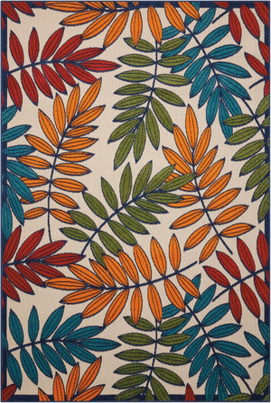 HomeRoots 5' Ivory and Blue Floral Area Rug - Durable Indoor Outdoor Design for Timeless Elegance and Comfort 5?x 8? Multicolored Leaves 384943
