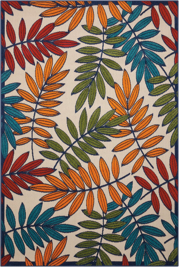 HomeRoots 5' Ivory and Blue Floral Area Rug - Durable Indoor Outdoor Design for Timeless Elegance and Comfort 5?x 8? Multicolored Leaves 384943