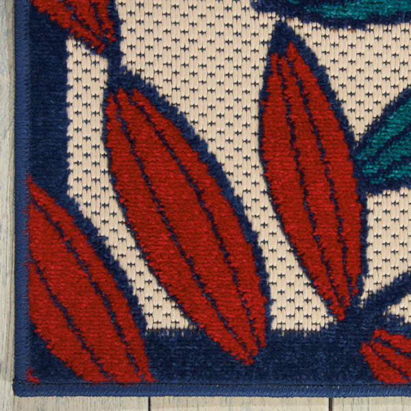 HomeRoots 5' Ivory and Blue Floral Area Rug - Durable Indoor Outdoor Design for Timeless Elegance and Comfort 5?x 8? Multicolored Leaves 384943