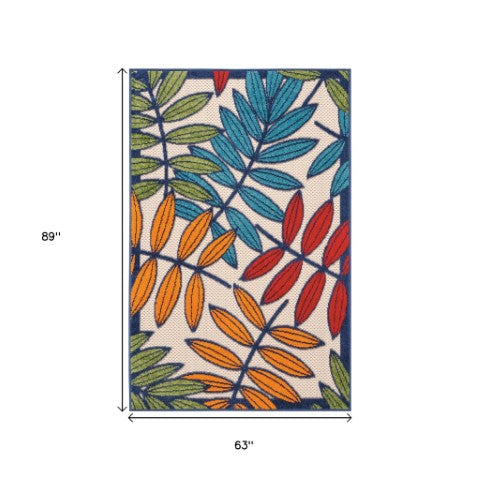 Homeroots 10' Ivory And Blue Floral Indoor Outdoor Area Rug - Perfect For Living Spaces, Patios, And More! 5?X 8? Polypropylene 384943