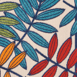 HomeRoots 5' Ivory and Blue Floral Area Rug - Durable Indoor Outdoor Design for Timeless Elegance and Comfort 5?x 8? Multicolored Leaves 384943