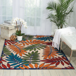HomeRoots 5' Ivory and Blue Floral Area Rug - Durable Indoor Outdoor Design for Timeless Elegance and Comfort 5?x 8? Multicolored Leaves 384943