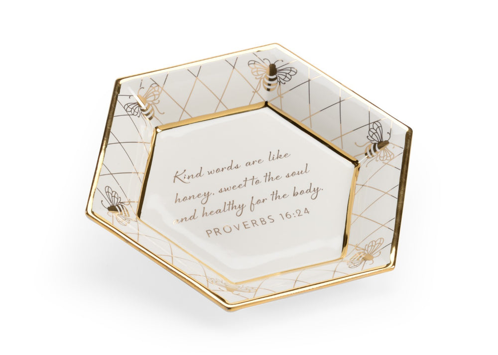 Chelsea House Honeycomb Hexagon Plate With Gold Bee Border & Proverbs Verse By Shayla Copas — Elegant Gift Decor 384944