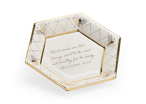 Chelsea House Honeycomb Hexagon Plate With Gold Bee Border & Proverbs Verse By Shayla Copas — Elegant Gift Decor 384944