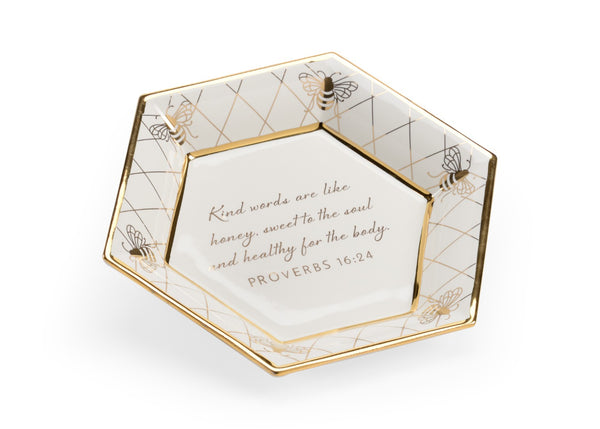 Chelsea House Honeycomb Hexagon Plate With Gold Bee Border & Proverbs Verse By Shayla Copas — Elegant Gift Decor 384944