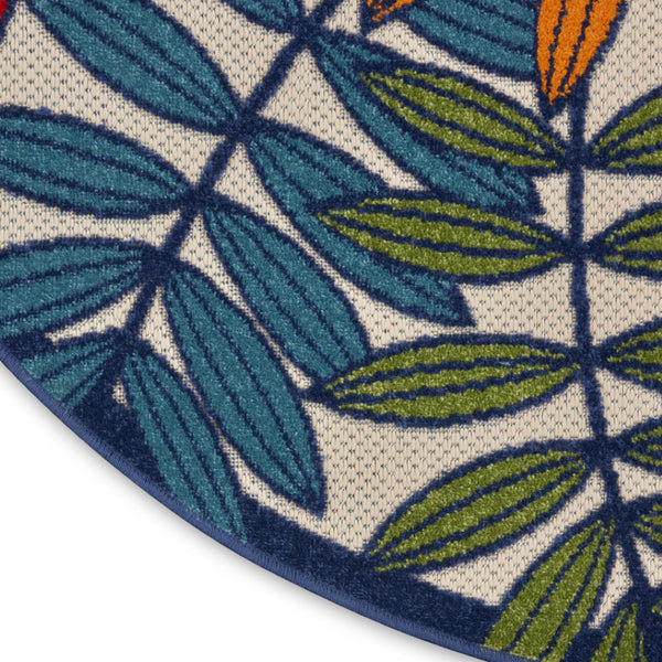 HomeRoots 5' Ivory and Blue Floral Area Rug - Durable Indoor Outdoor Design for Timeless Elegance and Comfort 5? Round Multicolored Leaves 384944