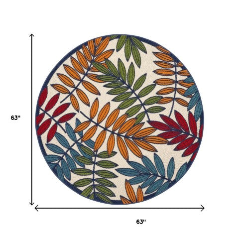 Homeroots 10' Ivory And Blue Floral Indoor Outdoor Area Rug - Perfect For Living Spaces, Patios, And More! 5? Round Polypropylene 384944