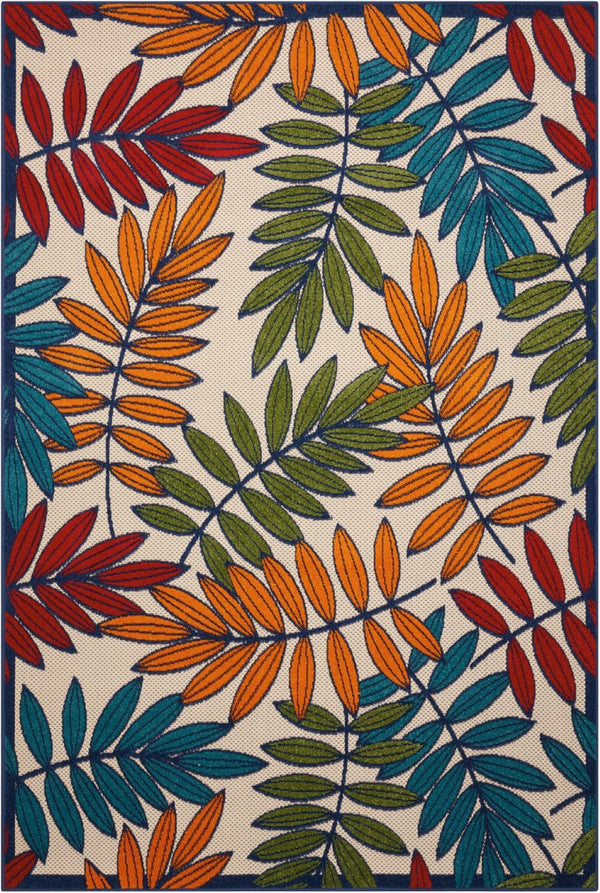 HomeRoots 5' Ivory and Blue Floral Area Rug - Durable Indoor Outdoor Design for Timeless Elegance and Comfort 6?x 9? Multicolored Leaves 384945