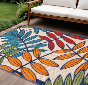 Homeroots 10' Ivory And Blue Floral Indoor Outdoor Area Rug - Perfect For Living Spaces, Patios, And More! 8?X 11? Polypropylene 384947
