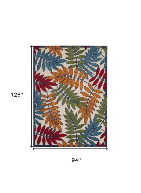 Homeroots 10' Ivory And Blue Floral Indoor Outdoor Area Rug - Perfect For Living Spaces, Patios, And More! 8?X 11? Polypropylene 384947