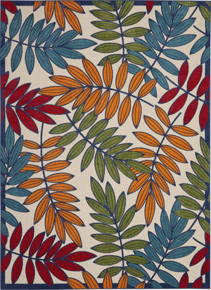 HomeRoots 5' Ivory and Blue Floral Area Rug - Durable Indoor Outdoor Design for Timeless Elegance and Comfort 8?x 11? Multicolored Leaves 384947