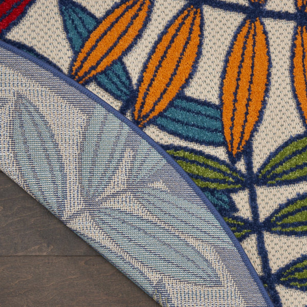 HomeRoots 5' Ivory and Blue Floral Area Rug - Durable Indoor Outdoor Design for Timeless Elegance and Comfort 8? Round Multicolored Leaves 384948