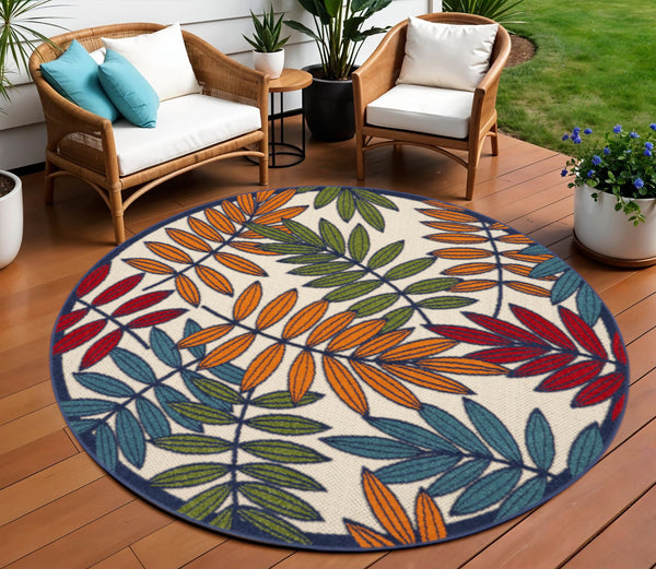 Homeroots 10' Ivory And Blue Floral Indoor Outdoor Area Rug - Perfect For Living Spaces, Patios, And More! 8? Round Polypropylene 384948