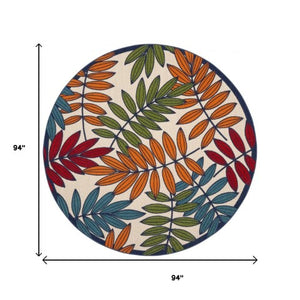 Homeroots 10' Ivory And Blue Floral Indoor Outdoor Area Rug - Perfect For Living Spaces, Patios, And More! 8? Round Polypropylene 384948