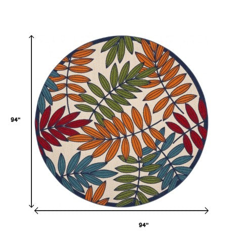 Homeroots 10' Ivory And Blue Floral Indoor Outdoor Area Rug - Perfect For Living Spaces, Patios, And More! 8? Round Polypropylene 384948