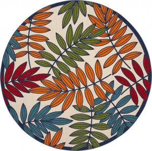 HomeRoots 5' Ivory and Blue Floral Area Rug - Durable Indoor Outdoor Design for Timeless Elegance and Comfort 8? Round Multicolored Leaves 384948