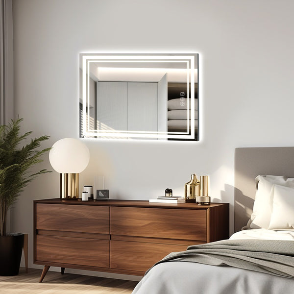 English Elm Bathroom Mirror 40" X 24" With Dual Led Lighting, Quick Defog, Cri90+ & Memory Function For Glam Appeal T3177P296176