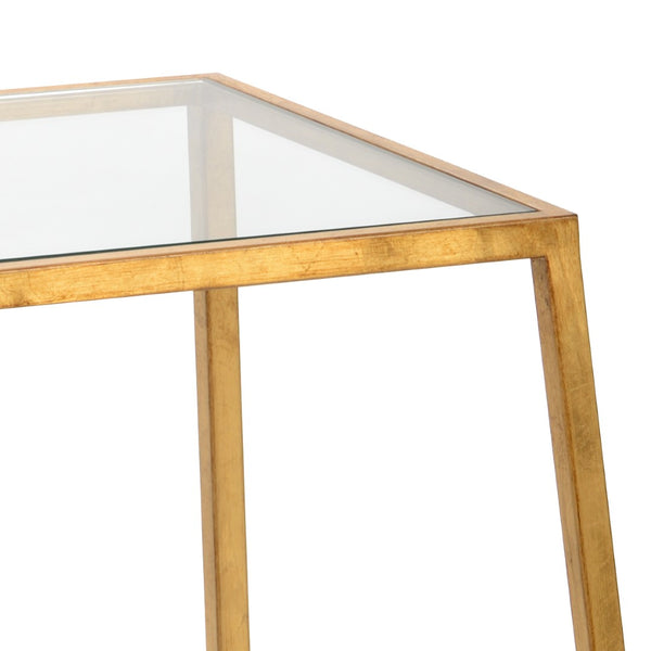 Chelsea House Bauhaus Side Table By Jamie Merida — Gold Leaf Iron Base With Tempered Beveled Glass, Compact Chic 384952