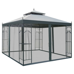 English Elm Gazebo Double Tier Vented Canopy with Steel Frame Mesh Walls and Weather Resistant Cover T3971P387907
