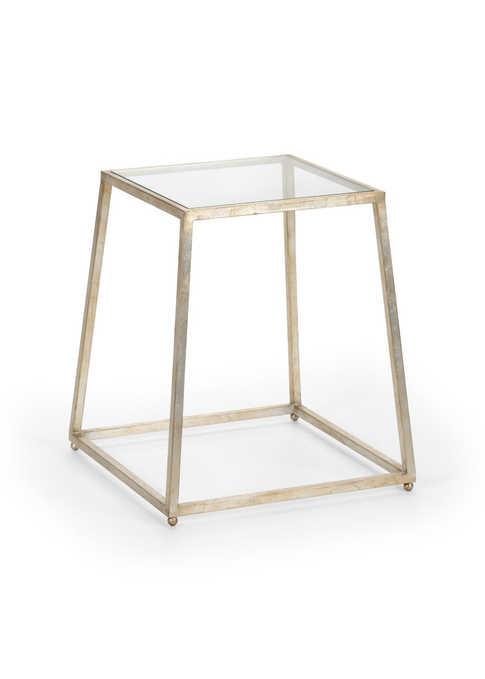 Chelsea House Bauhaus Side Table With Antique Silver Leaf Iron Base And Beveled Tempered Glass Top, 23" H 384954
