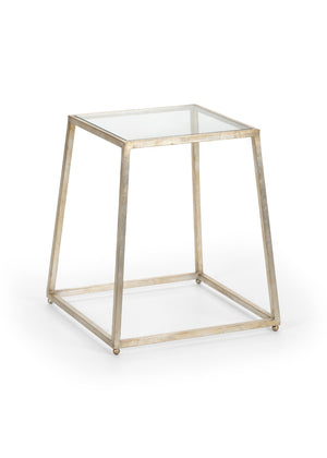 Chelsea House Bauhaus Side Table With Antique Silver Leaf Iron Base And Beveled Tempered Glass Top, 23" H 384954