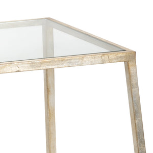 Chelsea House Bauhaus Side Table With Antique Silver Leaf Iron Base And Beveled Tempered Glass Top, 23" H 384954