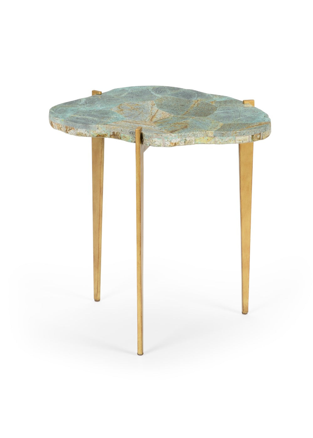 Chelsea House Philippine Malachite Table — Genuine Stone Veneer Top With Antique Gold Iron Legs For Luxe Sculptural Style 384956