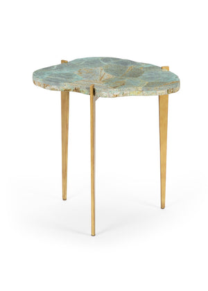 Chelsea House Philippine Malachite Table — Genuine Stone Veneer Top With Antique Gold Iron Legs For Luxe Sculptural Style 384956