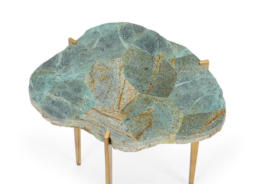 Chelsea House Philippine Malachite Table — Genuine Stone Veneer Top With Antique Gold Iron Legs For Luxe Sculptural Style 384956