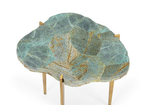 Chelsea House Philippine Malachite Table — Genuine Stone Veneer Top With Antique Gold Iron Legs For Luxe Sculptural Style 384956