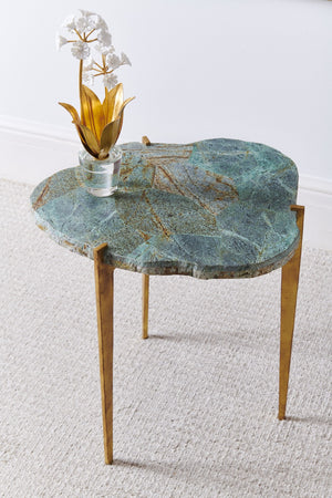 Chelsea House Philippine Malachite Table — Genuine Stone Veneer Top With Antique Gold Iron Legs For Luxe Sculptural Style 384956