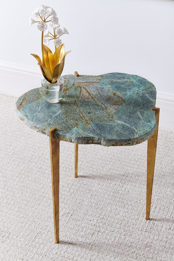 Chelsea House Philippine Malachite Table — Genuine Stone Veneer Top With Antique Gold Iron Legs For Luxe Sculptural Style 384956