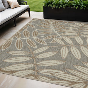 HomeRoots 5' Durable Botanical Leaves Area Rug - Stylish Beige, Gray & Ivory Design for Indoor & Outdoor Use 5' X 8' 384956