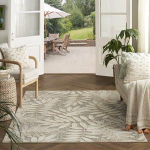 HomeRoots 5' Durable Botanical Leaves Area Rug - Stylish Beige, Gray & Ivory Design for Indoor & Outdoor Use 5' X 8' 384956