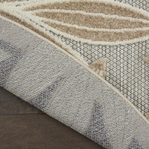 HomeRoots 5' Durable Botanical Leaves Area Rug - Stylish Beige, Gray & Ivory Design for Indoor & Outdoor Use 5' Round 384957
