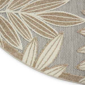 HomeRoots 5' Durable Botanical Leaves Area Rug - Stylish Beige, Gray & Ivory Design for Indoor & Outdoor Use 5' Round 384957