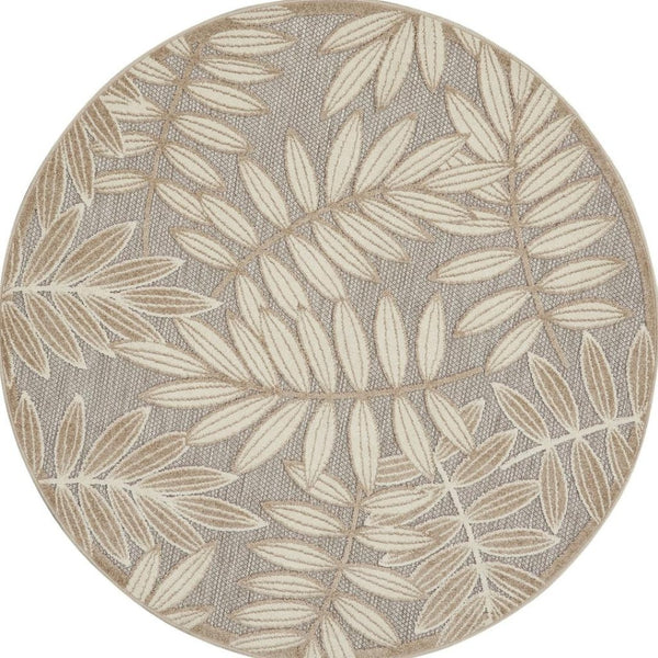HomeRoots 5' Durable Botanical Leaves Area Rug - Stylish Beige, Gray & Ivory Design for Indoor & Outdoor Use 5' Round 384957