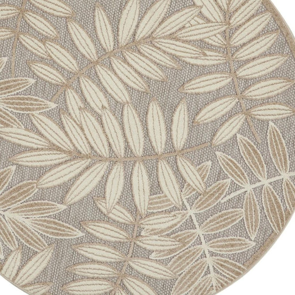 HomeRoots 5' Durable Botanical Leaves Area Rug - Stylish Beige, Gray & Ivory Design for Indoor & Outdoor Use 5' Round 384957