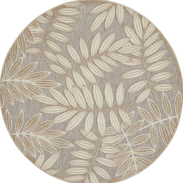 HomeRoots 5' Durable Botanical Leaves Area Rug - Stylish Beige, Gray & Ivory Design for Indoor & Outdoor Use 5' Round 384957
